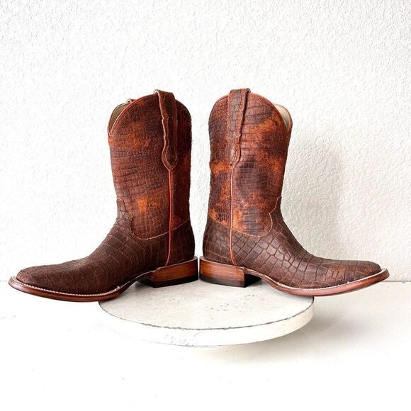 NEW Lane Capitan Mens Cowboy Boots CISCO 8D Brown Leather Wide Square Toe 13" - Picture 7 of 12